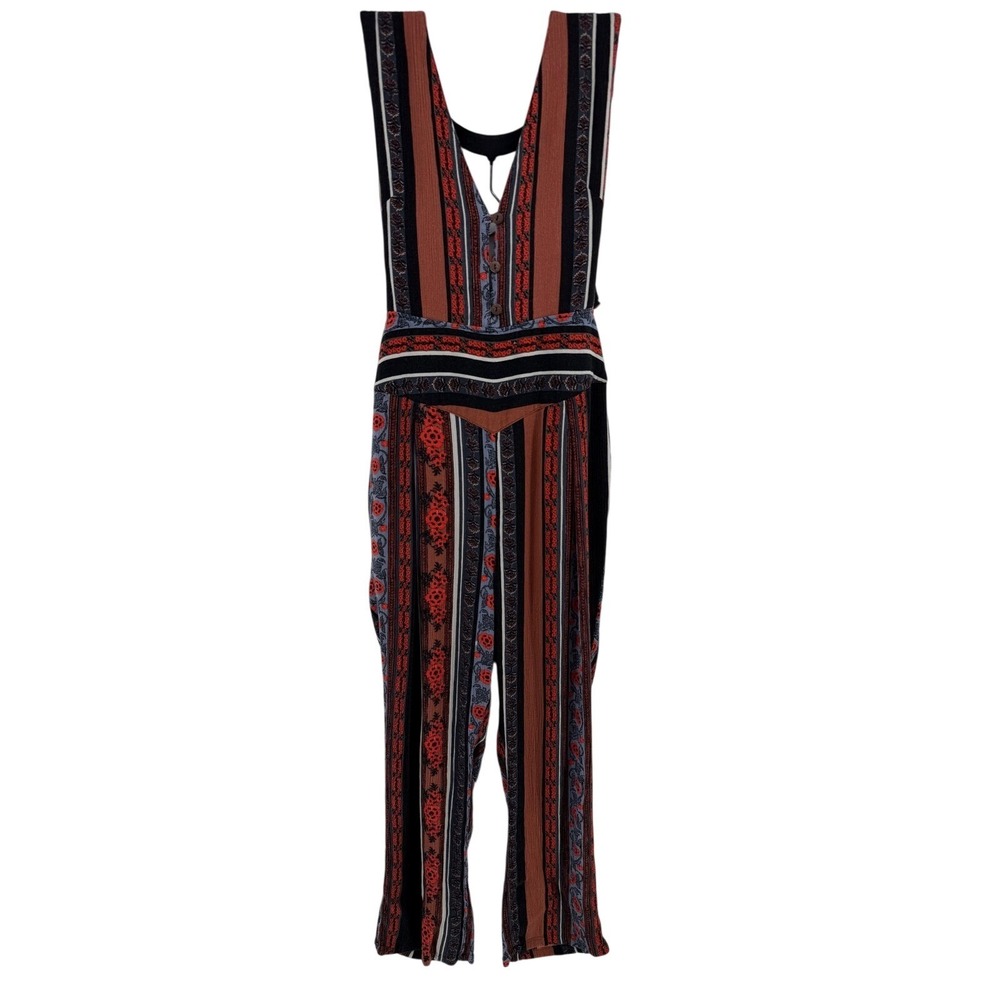 Free People Boho Jumpsuit Womens 4 Cropped Straight Leg Tie Back Festival